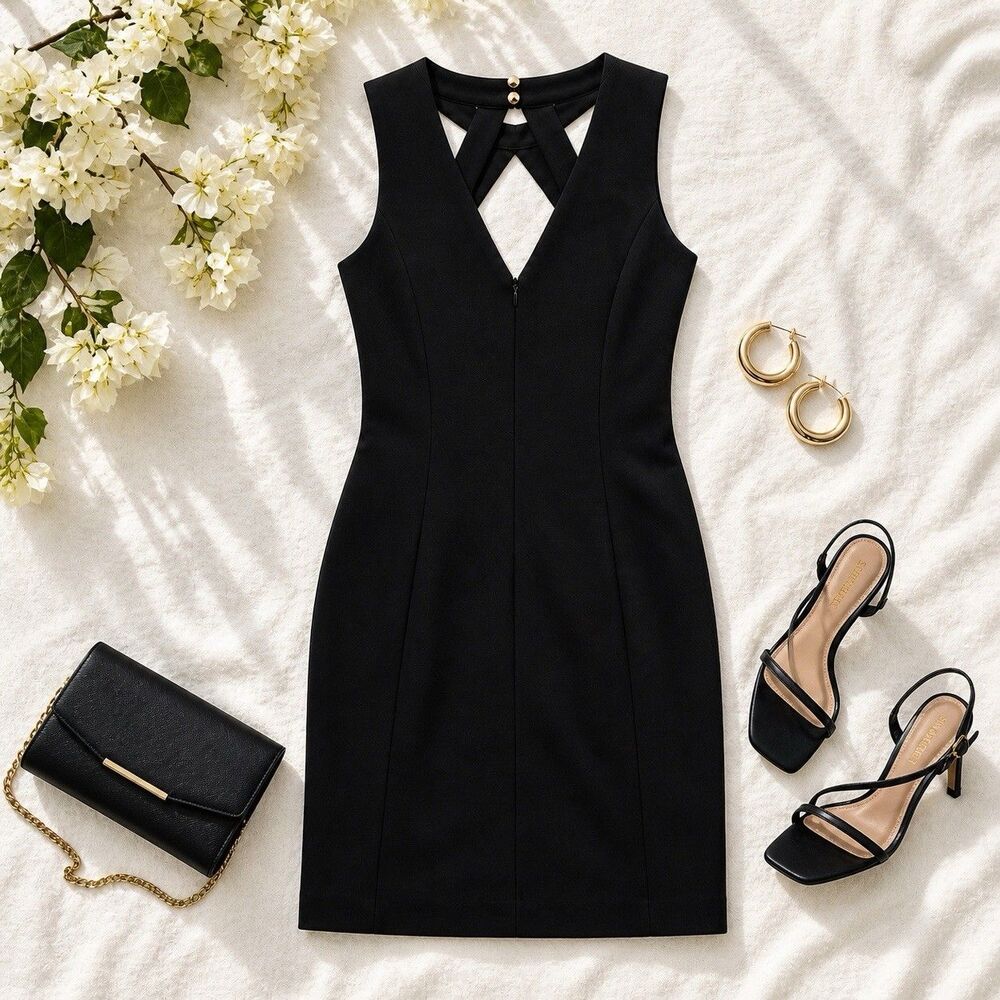 Guess Cutout Bodycon LBD Black Mini Dress Cocktail Night Out Sleek 6 CBK Y2K
